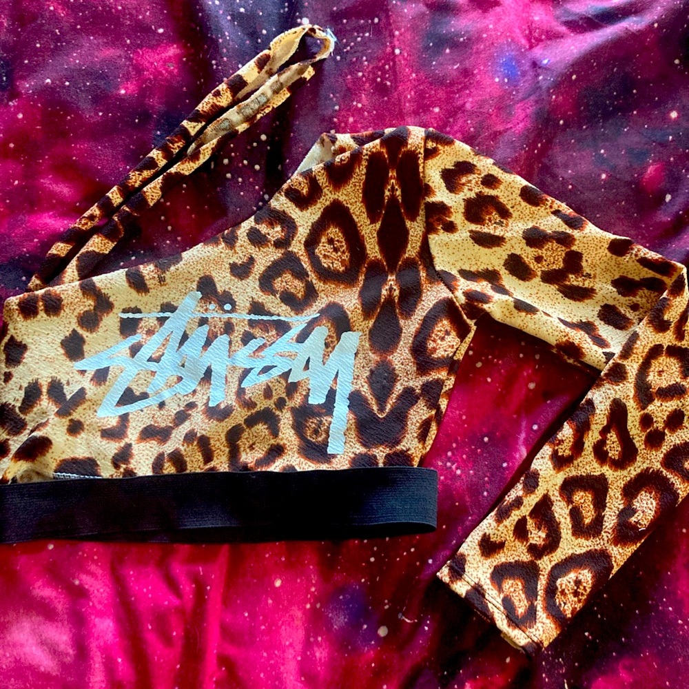 Stussy One Shoulder Leopard Print Crop Top